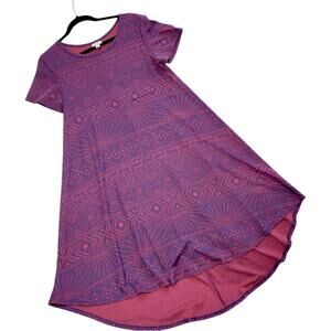 LuLaRoe Carly Small Jacquard Purple Pink Geometric High Low A-Line Swing Dress